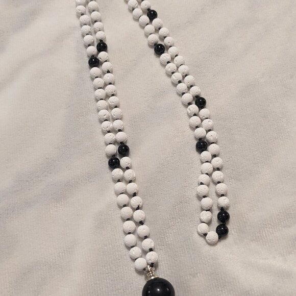Handmade 108 bead mala White Lava and Black Tourmaline - pendulum divination - Picture 3 of 3